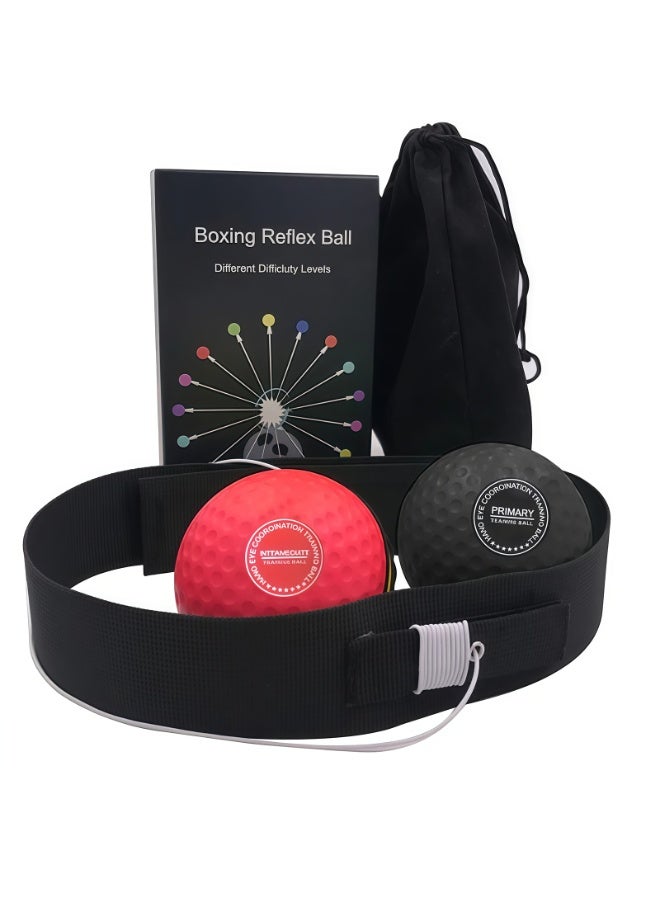 كيل › مجموعة كرة رد الفعل مع رأس قابل للتعديل، تتضمن 2 كرة (أحمر وأسود)، حقيبة تخزين وصندوق هدايا، مثالية لتحسين سرعة رد الفعل وتنسيق اليد والعين - معدات تدريب ممتعة للأطفال والرجال والسيدات - Image 1